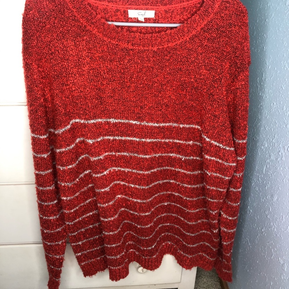 Red and grey striped sweater